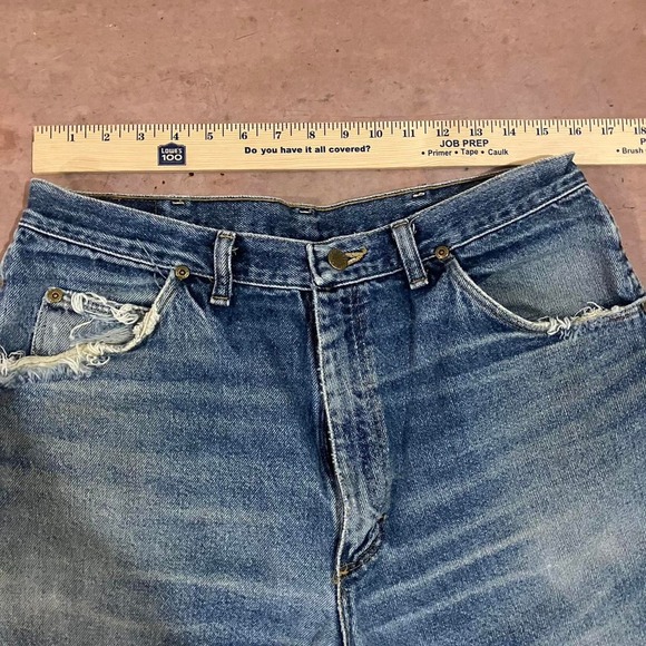 Vintage 90s Distressed Wrangler Star Patch Faded Denim‎ Blue Jeans - Picture 6 of 8